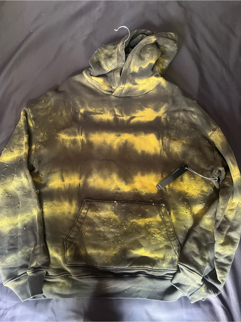 AMIRI Black & Yellow Tie-Dye Distressed Hoodie